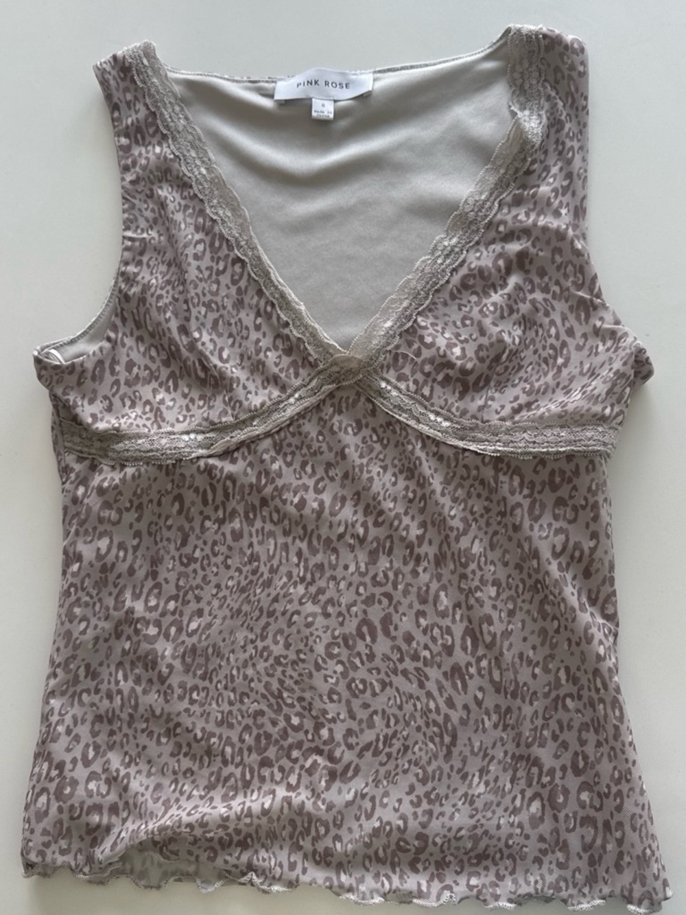 PINK ROSE Taupe Leopard-Print Lace-Trim Camisole
